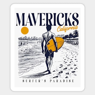 Vintage Surfing Mavericks Beach, California // Retro Surfer Sketch // Surfer's Paradise Magnet